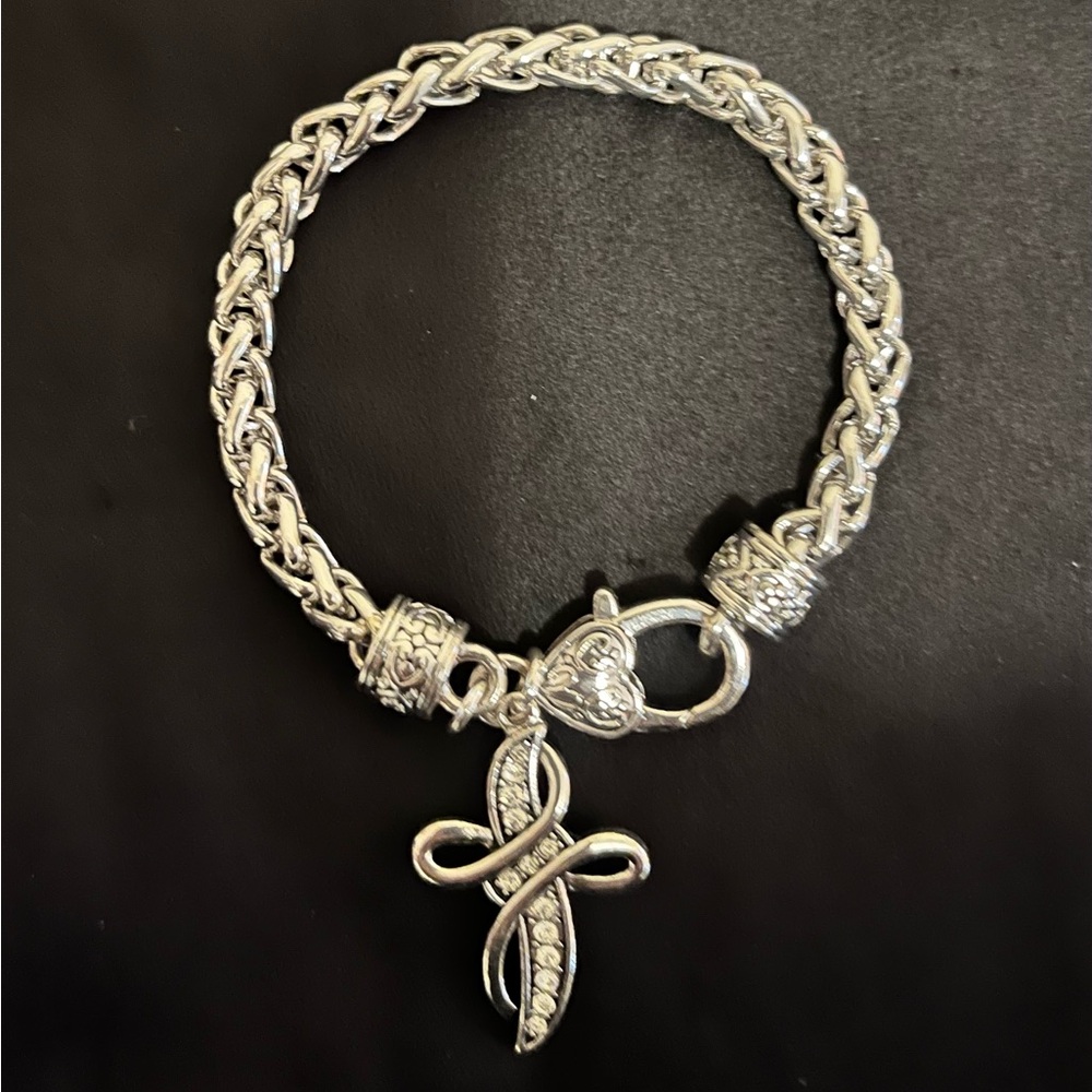 Silver Fashion Women's Chunky Cross Charm Chrome Hearts Style Bracelet